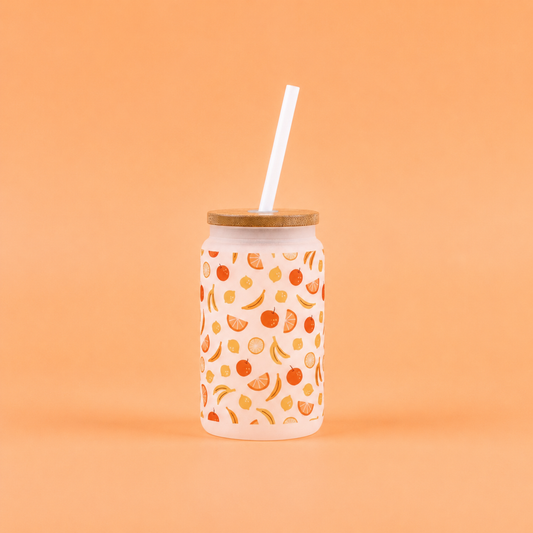 13oz Frosted Glass Tumbler with Bamboo Lid