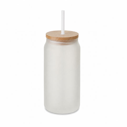 18oz Frosted Glass Sublimation Tumbler with Bamboo Lid