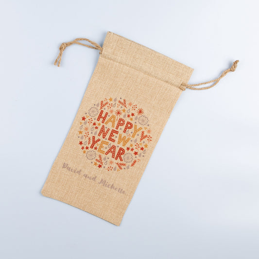 Faux Burlap Wine Drawstring Bag