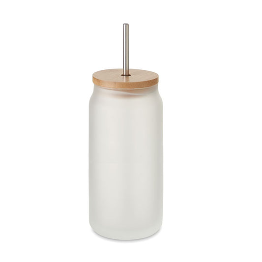 18oz Frosted Glass Tumbler with Bamboo Lid