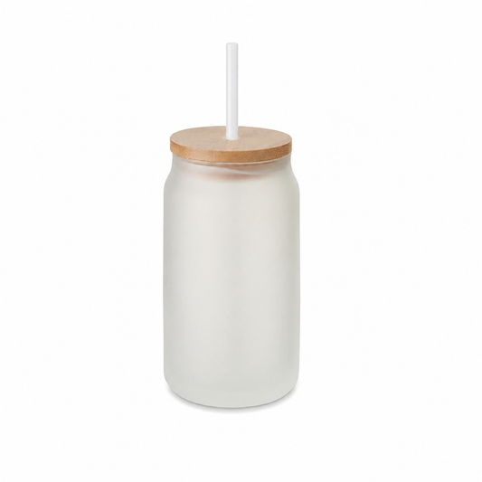 13oz Frosted Glass Tumbler with Bamboo Lid
